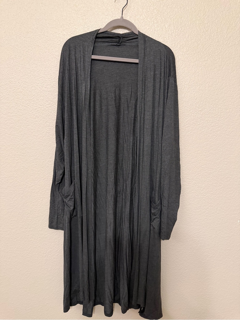 Charcoal Open-Front Long Cardigan Sweater